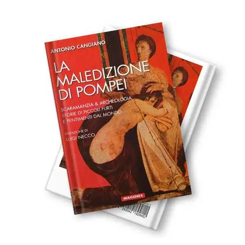 Couverture du livre 'La Malédiction de Pompéi' de Antonio Cangiano, avec une image artistique des ruines de Pompéi et un titre stylisé.