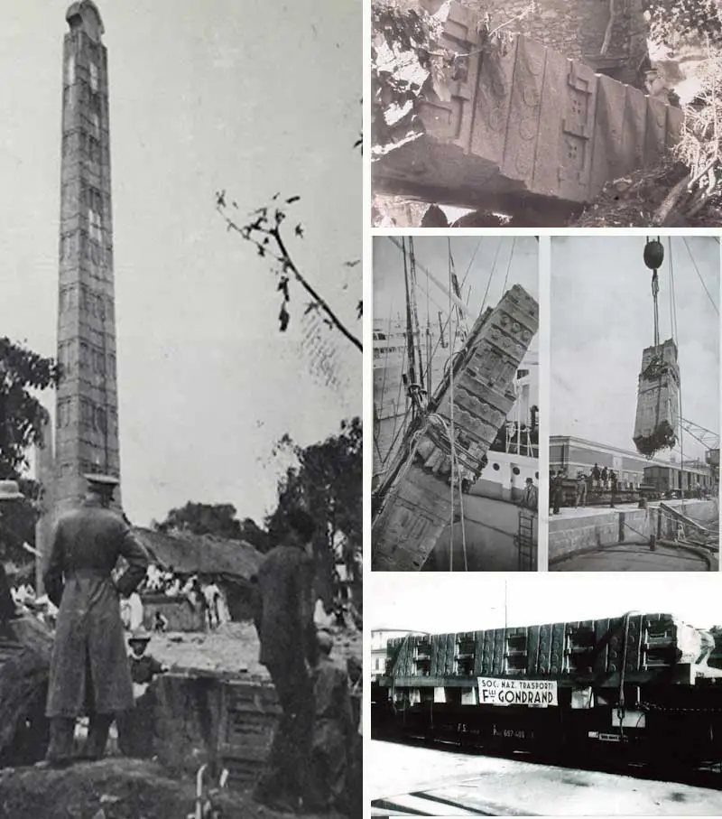 stele-Axoum-mussolini la stèle d'Axoum dérobée par les soldats du Duce